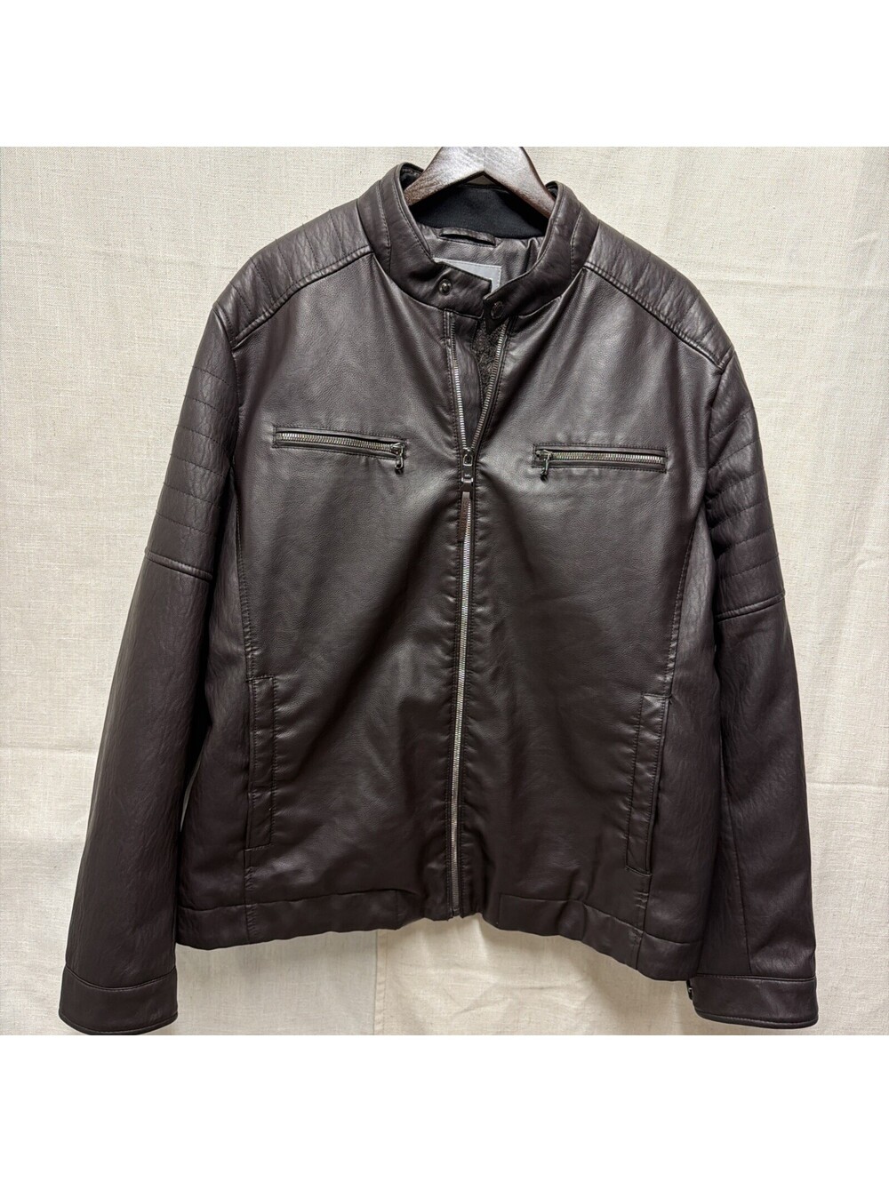 Michael Kors Men’s Brown Faux Leather Bomber Jacket Size 2XL